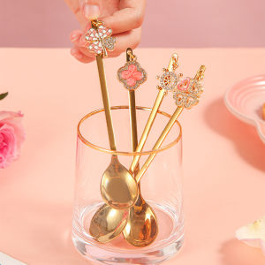 Lucky Grass Creative Cute Stirring Spoon Coffee Spoon Metal Dessert Spoon Small round Spoon 304 Stainless Steel for Coffee Lovers