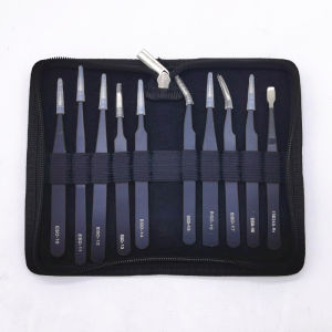 Black Stainless Steel Tweezers Set 11 Piece