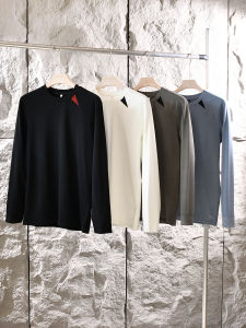 เสื้อยืดคอกลมแขนยาวผ้าขนแกะโพลีเอสเตอร์สำหรับผู้ชาย ฤดูใบไม้ร่วง/ฤดูหนาว แฟชั่นกีฬากลางแจ้ง เสื้อชั้นในอุ่นสบาย เสื้อยืดคอกลม