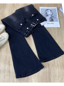 สลิม เอวสูง บาน กางเกงยีนส์ ผู้หญิง สไตล์เท่ เซ็กซี่ อินเทรนด์ สีดำ หลากหลาย รัดรูป ทนต่อการสึกหรอ ซิป กางเกงขายาว