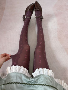 Pure White Autumn 100D Lolita Velvet Non-Meaty Pantyhose Pink Flower Front Back Splicing Stockings Sweet Style All Seasons