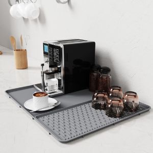 Heat Resistant Silicone Mat Eco-Friendly Water Absorbent Drip Tray Pad for Coffee Machine Non-Slip Kitchen Desk Table Protector