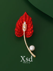 Red Lotus Flower Brooch Pin High End Womens Elegant Luxury Suit Coat Pin Fashionable Versatile Trendy Accessory