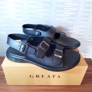 MOZZA 02 BLACK (KULIT ASLI) |ManNeedMe x GREATA| Sandal Pria Casual Sendal Slip On Kulit