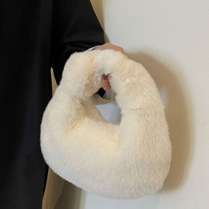 Chic Plush Mini Handbag Womens Spring 2024 Fashionable Student Handbag Soft Korean Style Foldable Underarm Bag Water Bucket Shape