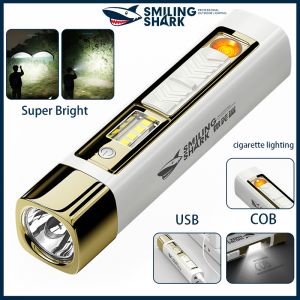 Smiling Shark LED Torchlight XPE Super Bright Flashlight with Hook Camping Light USB Rechargeable Zoomable Waterproof Outdoor Household Emergency Hiking Lights Husky Flashlight - Lazada