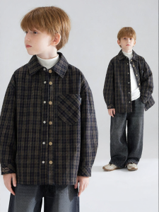 MUCMUKN | Black Brown Checkered Boys Padded Shirt Jacket