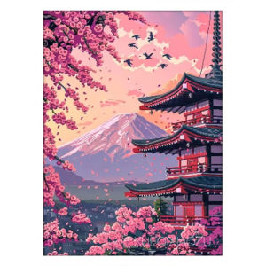 Cherry Blossom Tower Digital Scene Jigsaw Puzzle 500 1000 1200 pcs For Adult Beginners Home Decor Gift Brain Teaser Family Game