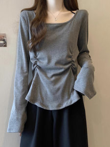 Long Sleeve Neck Hanging Square Collar T-Shirt plus Size Womens Fashionable Loose Fit Bottoming Shirt Korean Style Top
