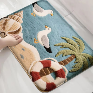VIKAMA Rùa Biển Họa Tiết Vỏ Sò Thảm Tắm Hải Lý Ven Biển Chủ Đề Đại Dương Thấm Hút Nước Chống Trơn Trượt Phòng Tắm Tắm Thảm Trải Sàn