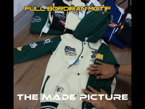 Hoodie Varsity Kancing Full Bordir Original Pria & Wanita / Jaket Hoodie Model Varsity Baseball Premium