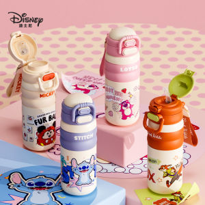 Disney Children Thermos Cup Boys Girls School Dedicated Food Grade 316 Strawberry Bear Double Drinking Mouth Straw Water Bottle