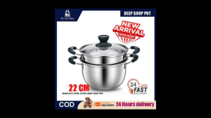 22cm Stainless Steel Extra Deep Soup Double Handle Pot Cookware Periuk Masak 2 Pemegang