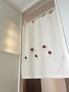 Cute Little Mushroom Linen Curtain Red Partition Blind Half Light Blocking Home Fabric DIY Artistic Country Style Door Curtain