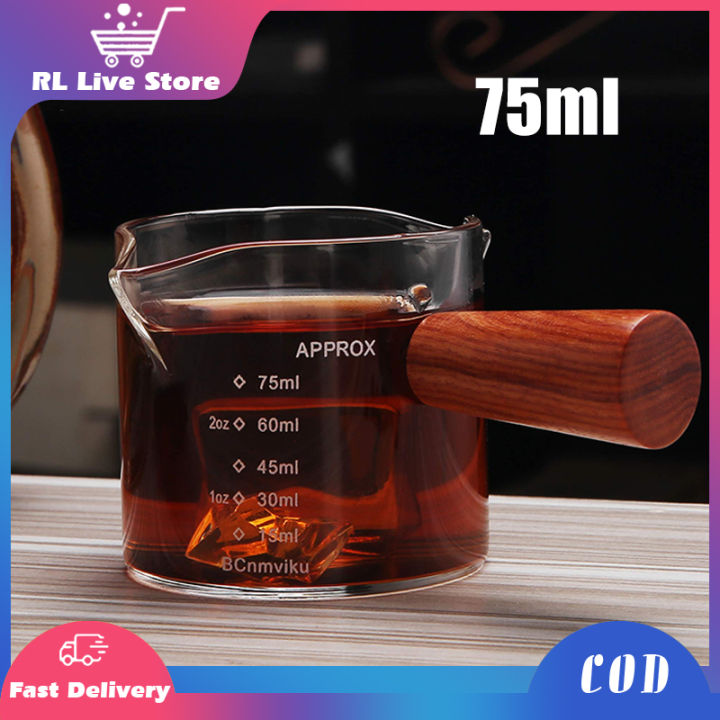 75ml Ounce Cup Heat-resistant Glass Cup Wooden Handle Double-mouthed Milk Ounce Cup With Scale For Espresso Coffee