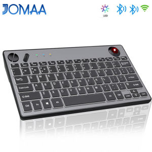 JOMAA | JOMAA Backlit Wireless Trackball Keyboard Bluetooth 2.4G Tri-Mode with Air Mouse for Windows Mac iOS - Ergonomic Keyboard