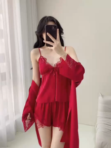 ชุดนอนลูกไม้ สไตล์น่ารัก ใส่สบายสายเดี่ยว+กางเกงSKU9218