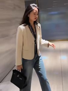 Elegant Stylish French Style Scarf Decorated Blazer Small Size