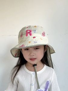 หมวกบักเก็ตกันแดดสำหรับเด็กผู้หญิง 1-5 ปี ดีไซน์กระต่ายพิมพ์ลาย วัสดุ Polyester ปักฟอนต์อักษร R พร้อมส่ง