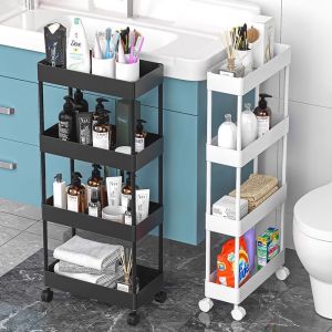 Mobile Rolling Storage Rack Bathroom Toilet Space Saver Kitchen Floor Standing Organizer Plastic Material Strong Load Bearing