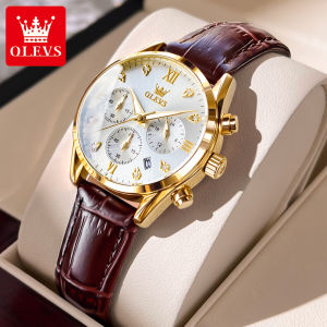 OLEVS multifunctional ladies watch 2022 original waterproof luminous calendar diamond dial Genuine leather strap fashion watch for women