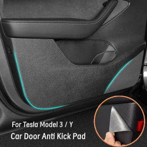 For Tesla Model 3/Y Car Door Anti-Kick Pad Leather Side Door Panel Protective Stickers Trim Anti-Dirty Mat Interior Accessories