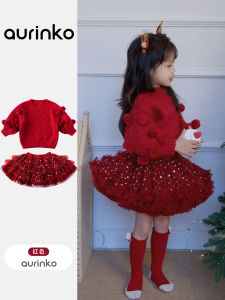 เสื้อสเวตเตอร์ถักนิตติ้งสำหรับเด็กผู้หญิง ชุดเกิดวันเกิด ชุดแฟชั่นฤดูใบไม้ร่วง/ฤดูหนาว ผ้าขนสัตว์ผสม ปกติ แขนยาว คอกลม เสื้อผ้าเด็ก