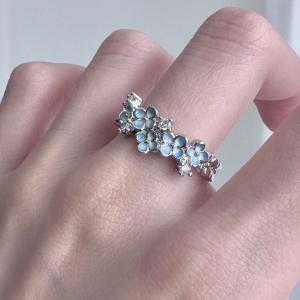 Elegant Blue Drip Glaze Ring Miss Enna Star Flower Vintage Fine Sensation Small Luxury Ring for Women Korean Style Fashion Jewelry