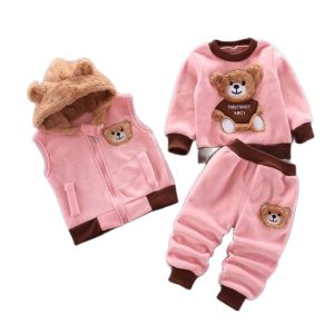2023Autumn Winter Kids Clothing Set Boys keep warm Cartoon Hooded Coat Children Toddler Girl Golden velvet Tracksuit Set 0-4Y