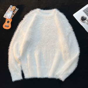 Loose Fit round Neck Mink Velvet Mens Knitwear Pure Color Casual Style Autumn Top Fashionable Vintage Lazy Brand