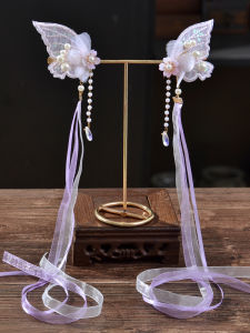 Traditional Chinese New Year Girls Hair Accessories Butterfly Silk Ribbon Performance Headwear Childrens Hair Clips Fashionable