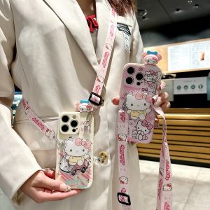 Cute Cartoon Kitty Cat Phone Case with Stand Strap for OPPO K12/S K11 K10 K9 K7 K5 K1 Full Edge Protection Soft Anti-Fall