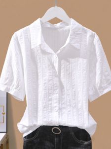 Summer New Simple Short Sleeve Blouse Cotton Shirt