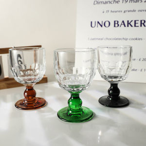 Black Niche Style Middle Ancient Cup Fancy Cold Drink Glass Cup Vintage Green Water Cup Female Ins High Leg Fruit Wine Glass