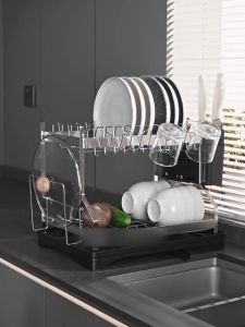 KEVE High Quality 304 Stainless Dish Rack with Drainer Pates Organizer Storage Kitchen Draining Racks