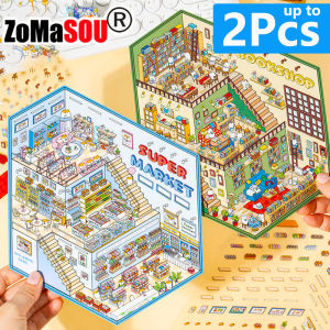 Interest Super Big Size Three Layer DIY 3D landscape sticker Miniature Scene Cabin Sticker Child Festival Birthday Gift to Study