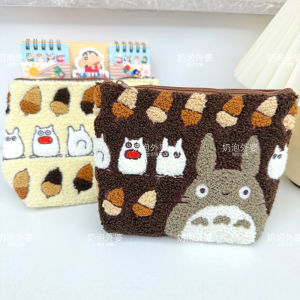 กระเป๋าใส่เครื่องสำอางแบบมีซิปปิดลายการ์ตูนสุดน่ารัก กระเป๋าถือขนแกะปักลายมังกร กระเป๋าถือผ้าฝ้ายโพลีเอสเตอร์สำหรับวัยรุ่น กระเป๋าถือแบบอเนกประสงค์