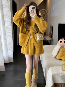 SENWA | Yellow Knit Set Dress Fall Winter Korean Style New