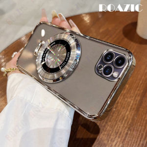 ROAZIC A52 A52s A53 A54สำหรับ Samsung Galaxy A55 4G 5G เคสโทรศัพท์โปร่งใสขอบชุบสุดหรูพร้อมขาตั้งแบบวงกลมซิลิโคนนิ่ม JT03-1ฝาหลังกันตก