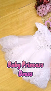 [0mth-4±Yrs] Gaun Bayi Kembang Baby Girl Kids Princess Dress Birthday Party Lace Floral Pearl Soft Floral Lace
