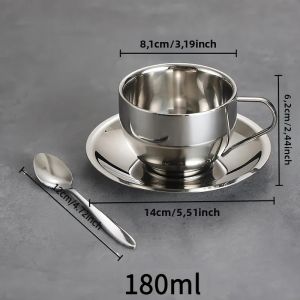 Bộ Cốc Trà Bằng Thép Không Gỉ 304 Kèm Thìa Và Đĩa Lót Bộ Cốc Cà Phê Tái Sử Dụng Thân Thiện Với Môi Trường Dành Cho Nhà Vườn Quán Cà Phê Nhà Hàng
