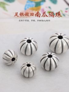 Pure Silver S999 Pumpkin Spacer Beads 3D Hard Silver Bead Scattered Beads Braided Red Rope Bracelet Beads Handmade DIY Ornament Accessories