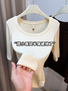 Chic Korean Style Slim Fit T-Shirt Pure Color U-Neck Half Sleeve Base Shirt Five Sleeve mid Sleeve Top for Younger Look