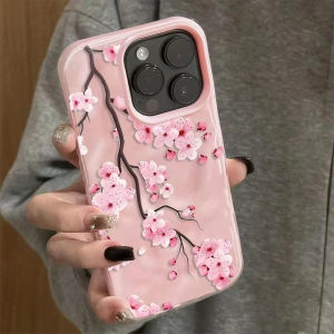 Aesthetic Pink Flower Phone Case For iPhone 17 16 15 14 13 12 11 Pro Max Soft TPU Shockproof Protective Cover Candy Color Cases