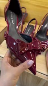 Women Bow Decorated Fashion Elegant Patent Leather Stiletto Heels Comfortable Simple and Versatile High Heels