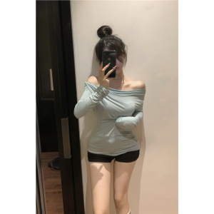 Áo Thun Nữ Cổ Không Đều Hở Vai Gợi Cảm Mềm Mại Đa Năng Pure Desire Style Spring Commute Korean Style Long Sleeve Slim Fit