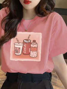 Summer Womens Short Sleeve T-Shirt Quality Loose Fit Shoulder Korean Style Pink Versatile Casual Student Fashion Top