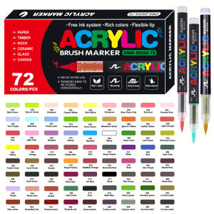 Acrylic Markers Brush Tip Paint Marker 12-72 Colors Acrylic Paint Pen for Rock Canvas Wood Ceramic Adult Coloring DIY Crafts