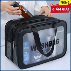 Túi Đựng Đồ Trang Điểm PU Di Động Ngăn Khô Ướt Riêng Biệt Hai Lớp Trong Suốt Dùng Để Đựng Mỹ Phẩm Du Lịch Vệ Sinh Thể Dục Bơi Lội Đồ Dùng Cần Thiết