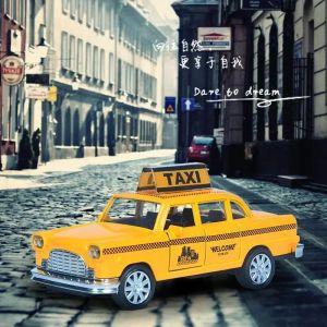 Retro taxi die-casting alloy car toy with sound and light a collectible miniature car model